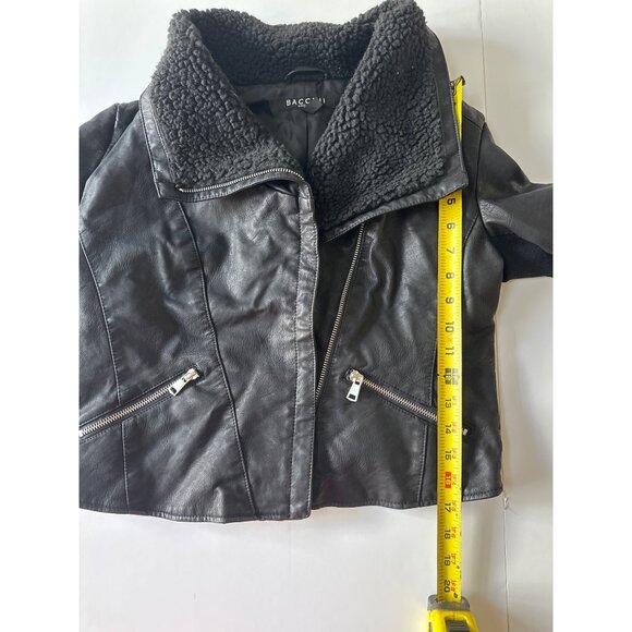 Baccini Womens Black Faux Leather Jacket W/ Faux Shearling Collar Zip Pockets M - Picture 9 of 14